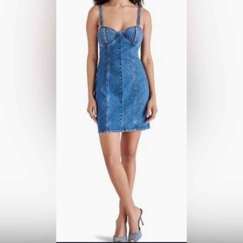 Steve Madden Denim Corset Sweetheart Mini Dress —Large